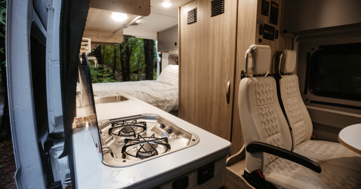 interior of a camper van kitchen