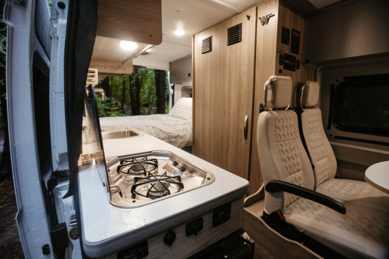 interior of a camper van kitchen