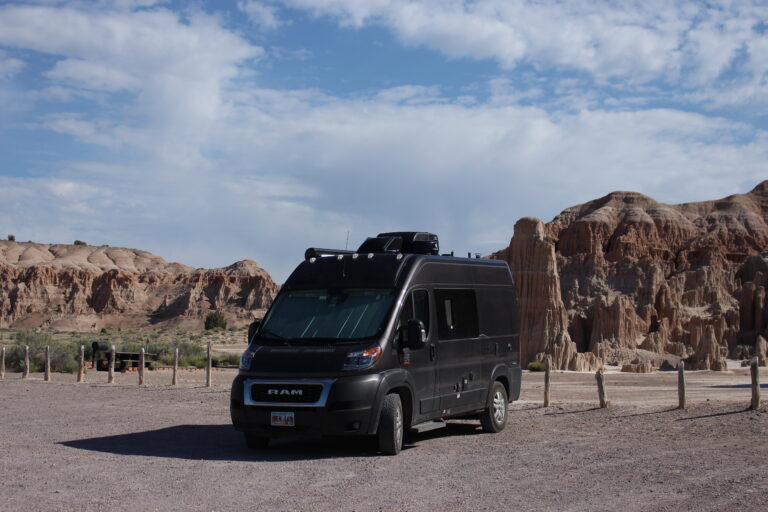 Campervan RV in Cathedral Gorge State park outside of Great basin highway