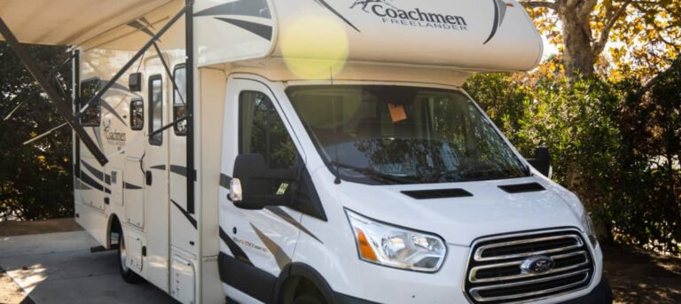 A moochdocking RV parked in a driveway