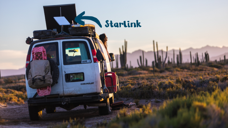 campervan with starlink flat mounted to the roof