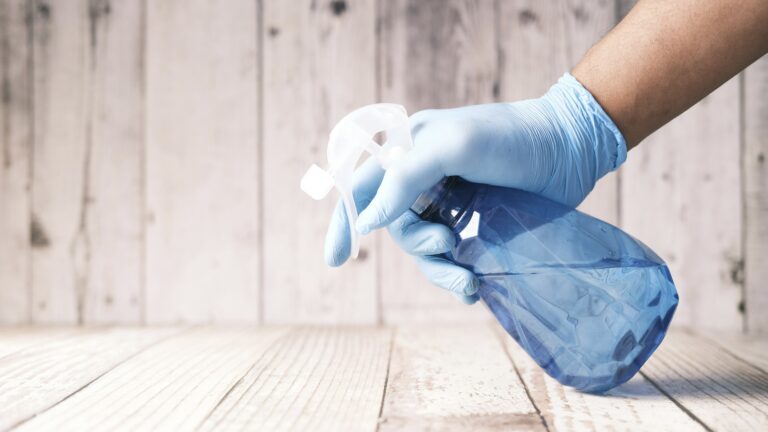 Person with spray bottle doing some RV cleaning