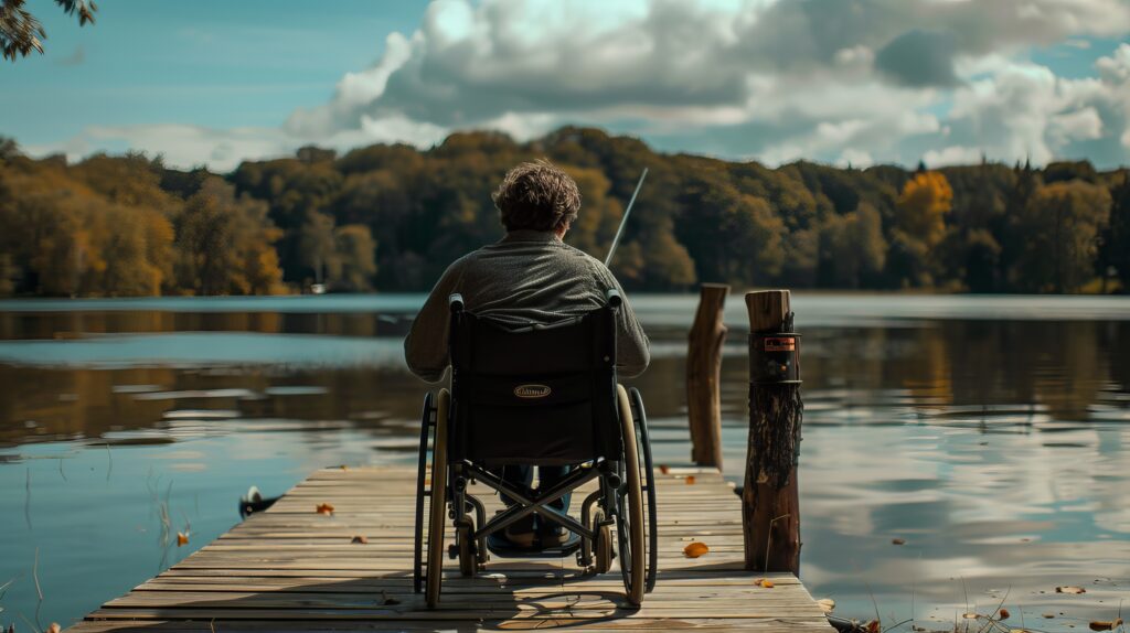 Serene Fishing from a Wheelchair on the Dock