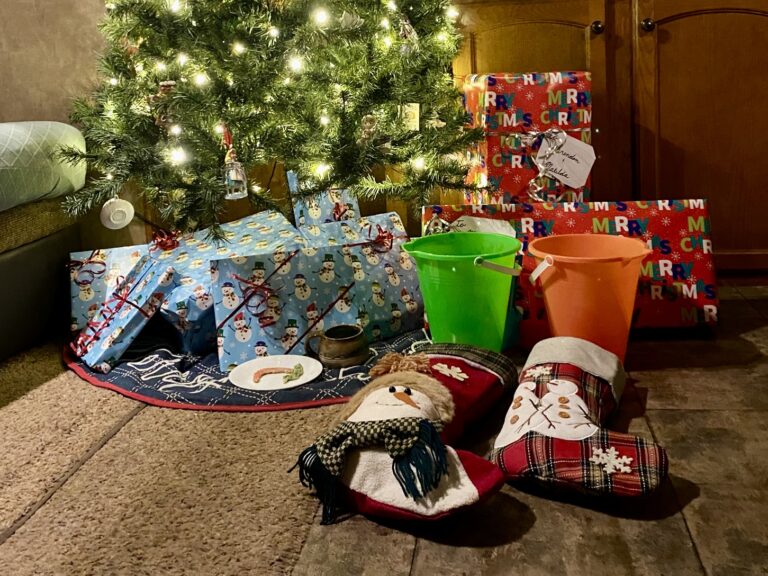 Christmas tree with gifts for RVing kids