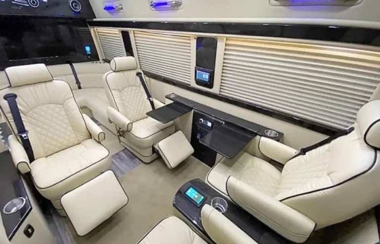 interior of a 2021 Signature Custom Conversion Mercedes Sprinter 11 Passenger 170 EXT for rent