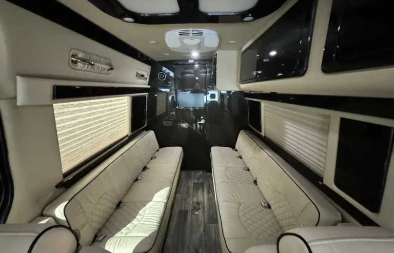 interior of a 2021 Signature Custom Conversion Mercedes Sprinter 11 Passenger 170 EXT for rent