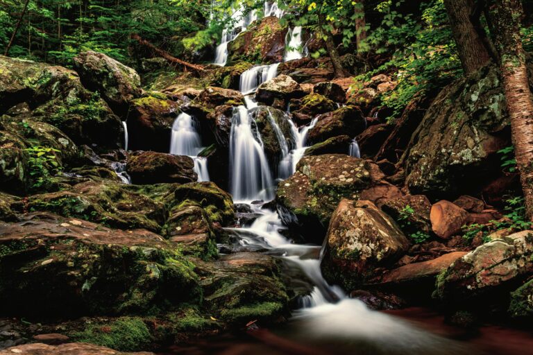 A waterfall tumbles down a rock face in Shenandoah National Park, Virginia, USA