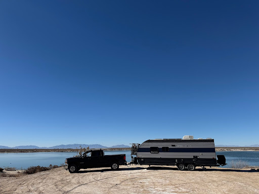 A travel trailer in a Free boondocking spot near white sands national park