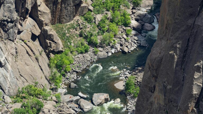 A close-up of the Gunnison river flowing through its Black Canyon in Colorado.