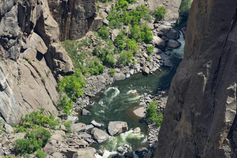 A close-up of the Gunnison river flowing through its Black Canyon in Colorado.