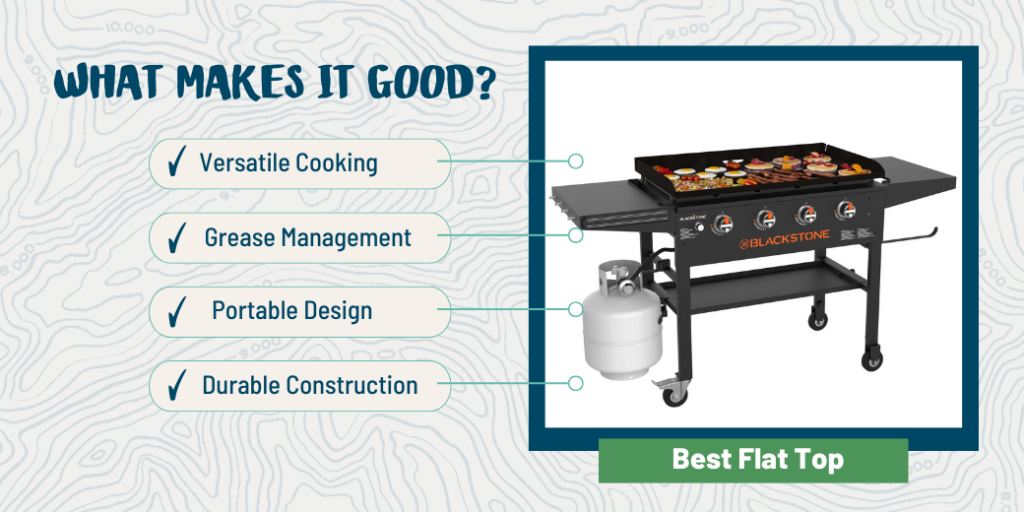 Flat-top outdoor grill with a spacious griddle surface.