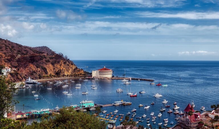 Sailboats congregate in a bay off California's Catalina Island, a destination dupe for Italy