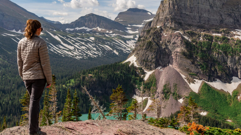 woman hiking in glacier national park