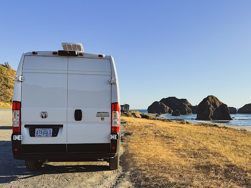 RV campervan in a dispersed camping site in the Oregon coast