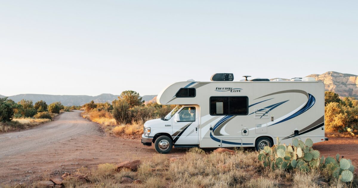Class C motorhome in the desert