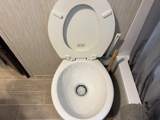 View of water streams when flushing